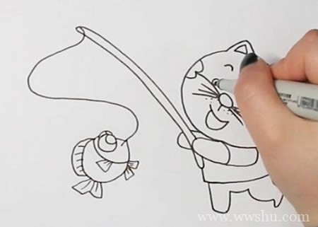 小猫钓鱼简笔画如何画简单又漂亮