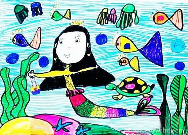 海底世界的美人鱼儿童画