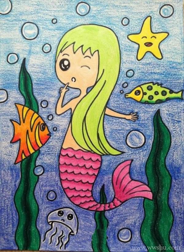 美人鱼儿童绘画作品图片