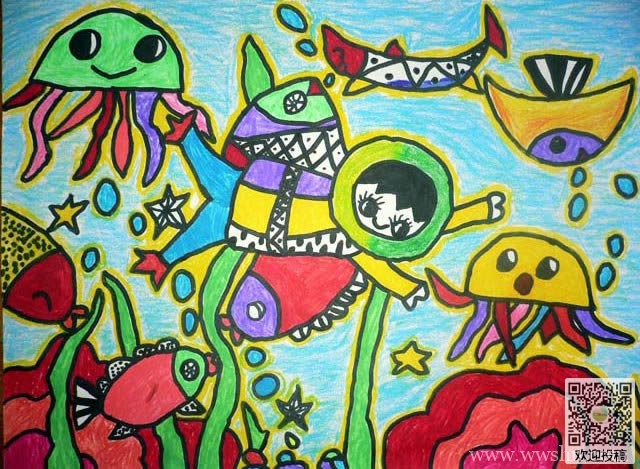 小学生海底世界之旅儿童画作品图片