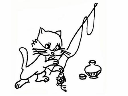 小猫钓鱼简笔画图片大全可爱简单