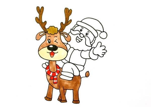 圣诞老人骑麋鹿的简笔画画法步骤图片教程