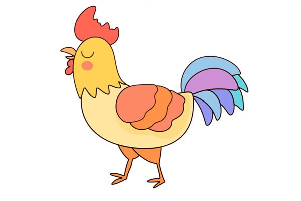 漂亮的大公鸡简笔画彩色画法图片