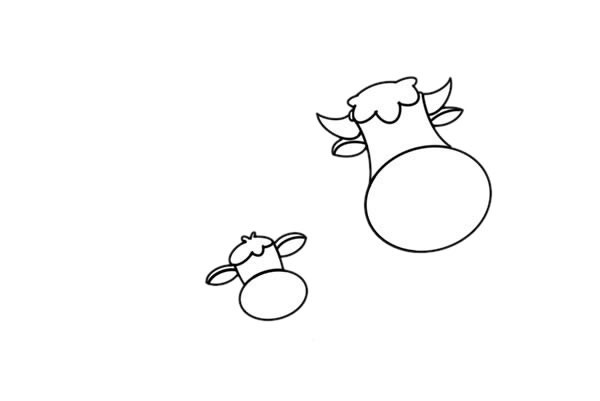 奶牛妈妈和小奶牛儿童简笔画画法步骤图片