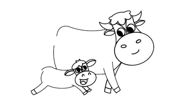 奶牛妈妈和小奶牛儿童简笔画画法步骤图片