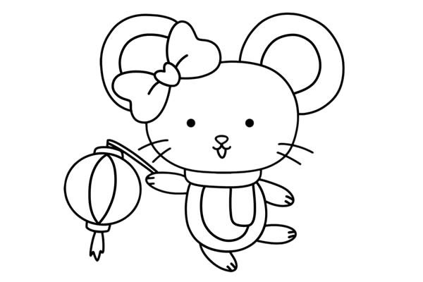 迎新年可爱小老鼠喜提灯笼简笔画_鼠年简笔画