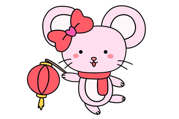 迎新年可爱小老鼠喜提灯笼简笔画_鼠年简笔画