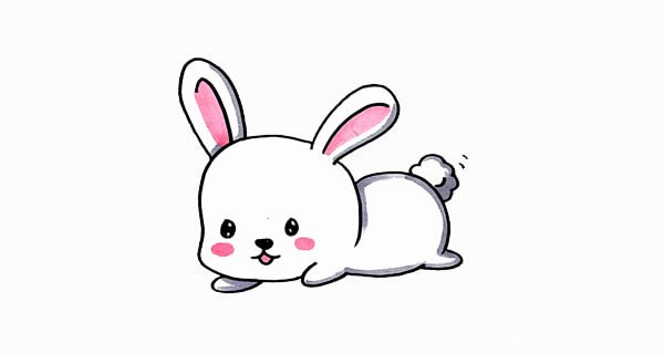 简笔画兔子的画法步骤图片_趴地上的可爱兔子简笔画