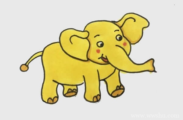 可爱大象简笔画彩色画法步骤图片_大象的简笔画法
