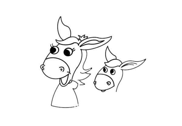 驴妈妈和小驴卡通简笔画彩色画法