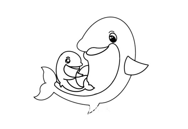 开心的海豚母子简笔画_海豚简笔画步骤画法