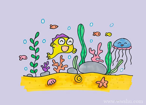海底世界简笔画带颜色简单又漂亮