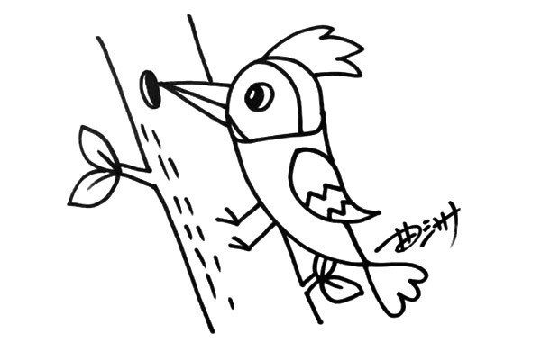 森林里的医生 啄木鸟简笔画彩色画法 步骤图文教程