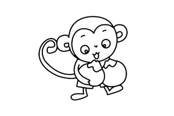 抱着桃子的小猴子简笔画图片大全 大家一起来学画吧