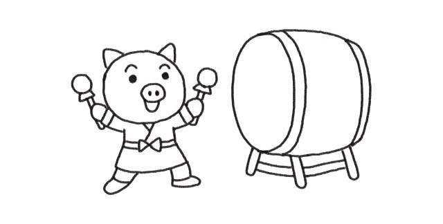 打鼓的小猪如何画 打鼓的小猪简笔画步骤图解教程
