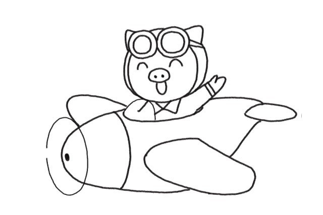 开飞机的小猪贺新年简笔画步骤图解教程