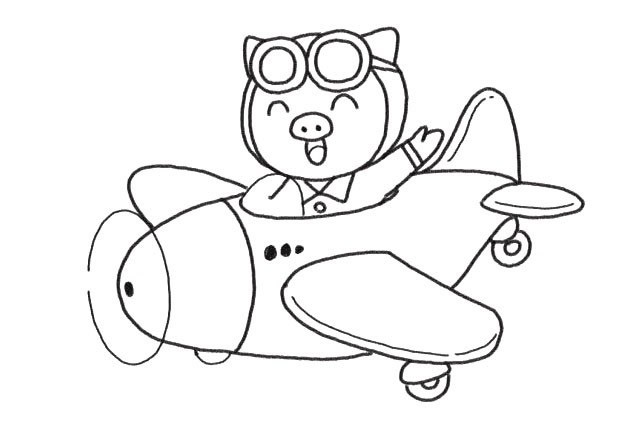 开飞机的小猪贺新年简笔画步骤图解教程