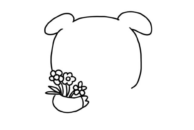 简单六步画出拿着花的可爱小猪简笔画步骤图解教程