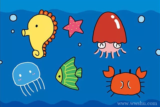 海底世界儿童简笔画彩色步骤图教程