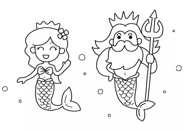 美人鱼公主和人鱼国王儿童简笔画步骤图教程
