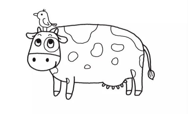 奶牛简笔画 农场里的奶牛彩色画法步骤图解教程