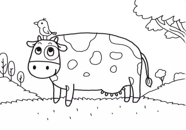 奶牛简笔画 农场里的奶牛彩色画法步骤图解教程