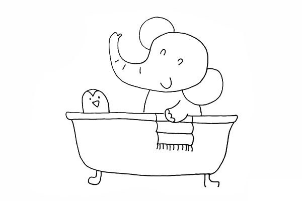 爱洗澡的小象简笔画画法步骤图教程
