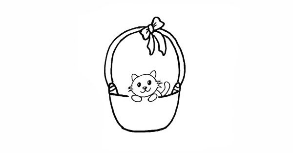 篮子里的小猫咪简笔画画法步骤图教程