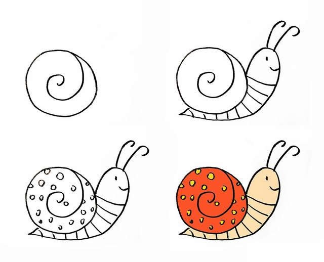 10种不同形态蜗牛简笔画素材大全 跟着步骤，简单好学