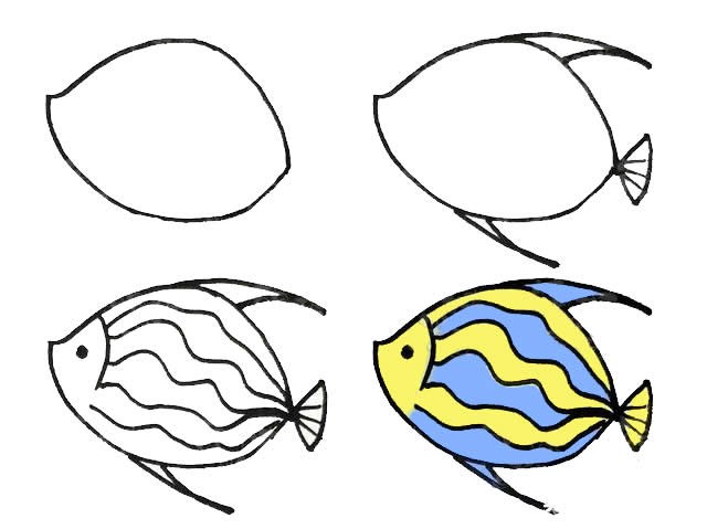 简笔画条纹鱼的画法步骤图片