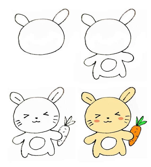 可爱的小兔子彩色画法步骤图片