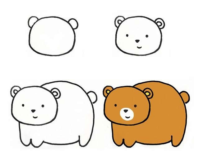 儿童简笔画萌萌的卡通小熊画法步骤图片三