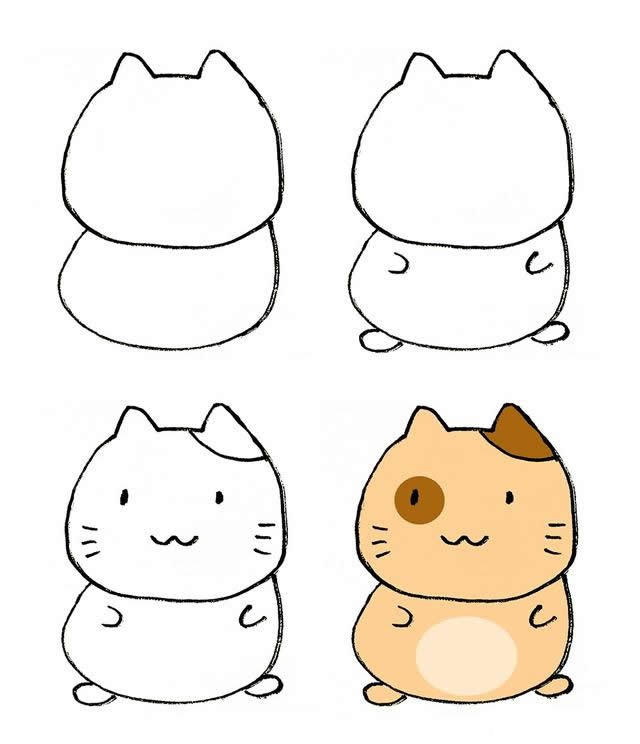 儿童简笔画可爱的小猫画法步骤图片二