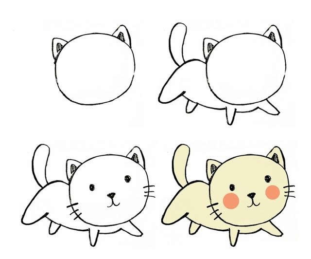 儿童简笔画可爱的小猫画法步骤图片六