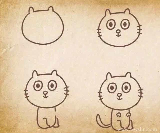 五种小猫咪简笔画的画法步骤图解教程