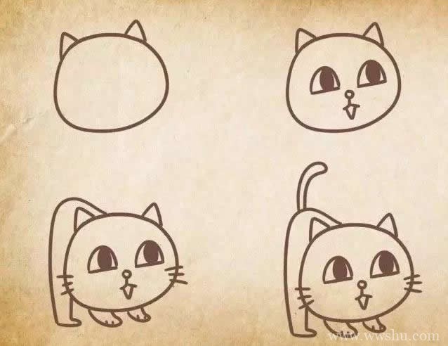 五种小猫咪简笔画的画法步骤图解教程