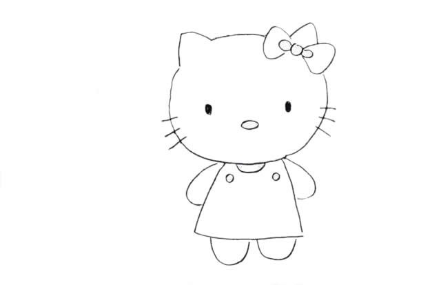 可爱的凯蒂猫简笔画彩色简单画法