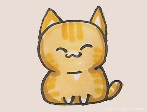 可爱橘猫简笔画步骤教程 彩色画法