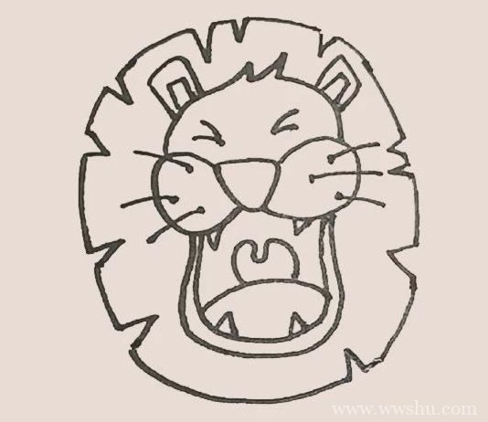 怒吼的狮子简笔画彩色画法步骤图解教程