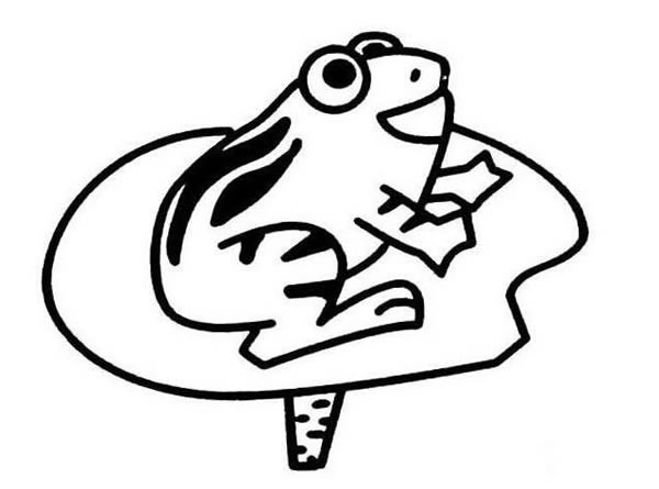 青蛙简笔画图片大全_蹲在荷叶上的可爱青蛙简笔画画法图片