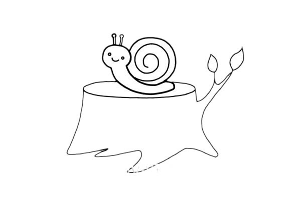 树桩上的蜗牛简笔画步骤画法图片大全