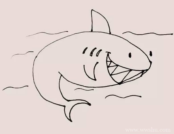 鲨鱼简笔画 凶残的鲨鱼简笔画步骤图解教程