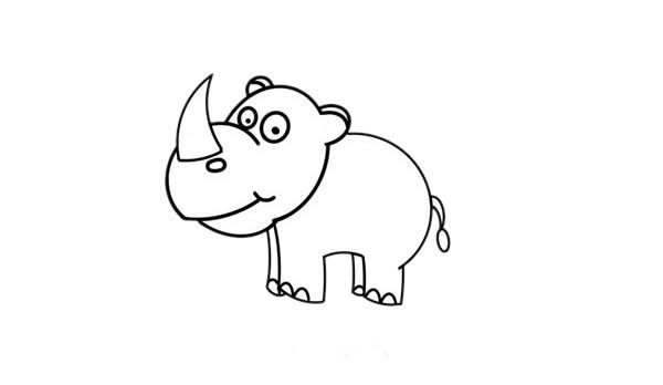 儿童画犀牛简笔画 树旁的犀牛简笔画画法步骤图片教程
