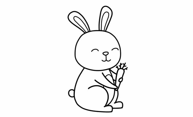 拿着胡萝卜的兔子简笔画 可爱兔子简笔画步骤画法图片教程