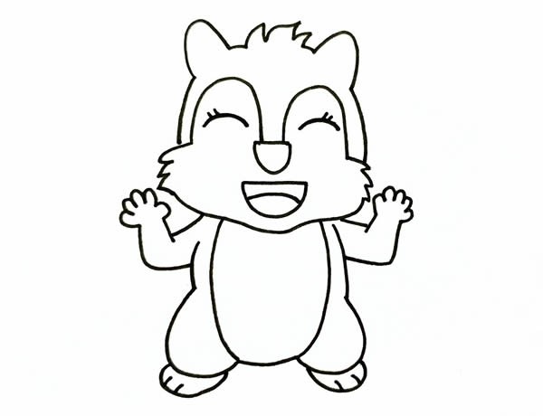 松鼠简笔画_开心的松鼠卡通简笔画彩色手绘画