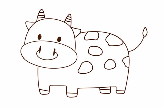 奶牛简笔画彩色 可爱画法