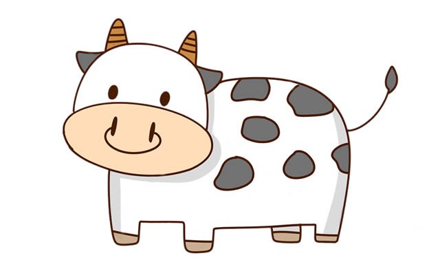 奶牛简笔画彩色 可爱画法