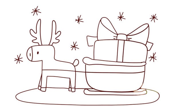 麋鹿车送圣诞礼物简笔画画法步骤图片