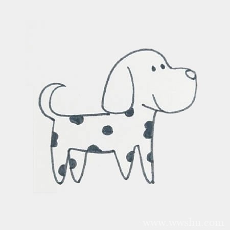 【小狗简笔画六步画出】斑点狗简笔画的画法步骤教程