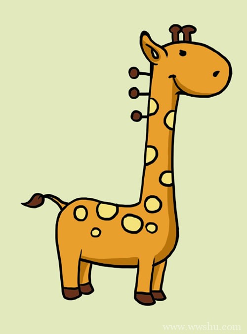 【长颈鹿简笔画】儿童学画彩色长颈鹿简笔画的画法步骤教程